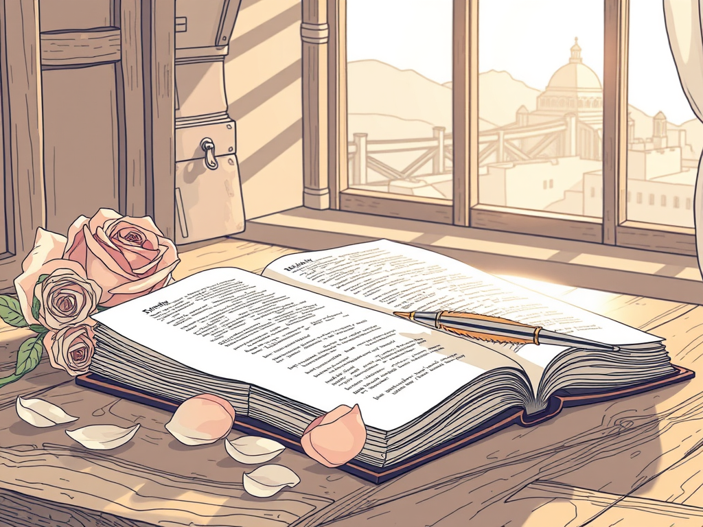 love and poetry as a line art book illustration